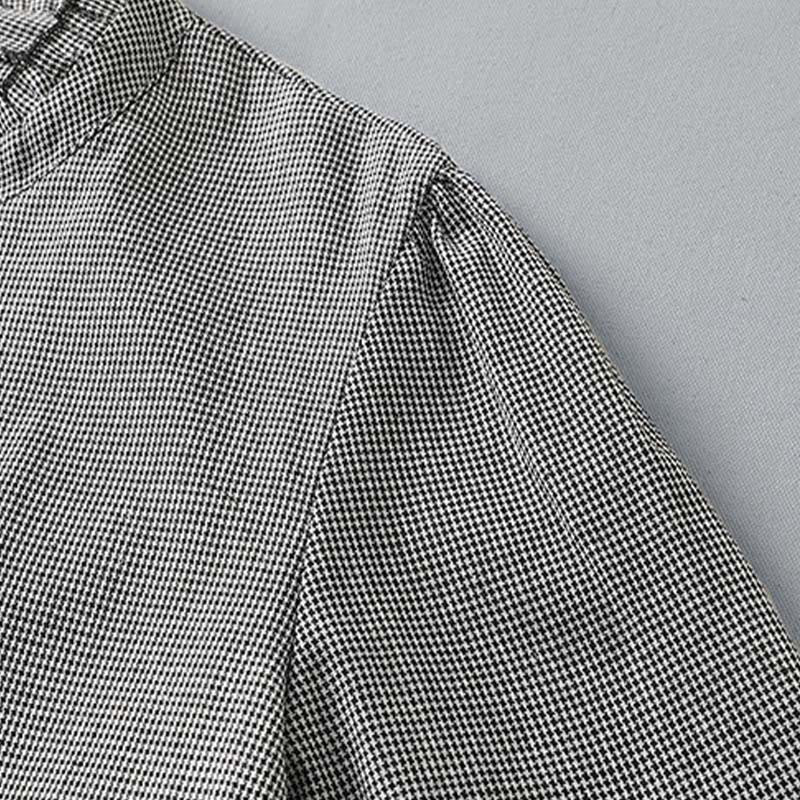 Buddha Stonesのチェック柄プリーツフリルデザイン長袖コットンミディドレス(ポケット付き) - image 4