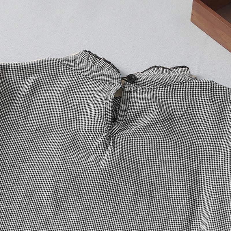 Buddha Stonesのチェック柄プリーツフリルデザイン長袖コットンミディドレス(ポケット付き) - image 3