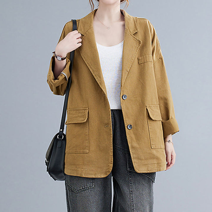 Buddha Stones無地レディース 長袖 コットン ブレザー ジャケット ポケット付き - image 5