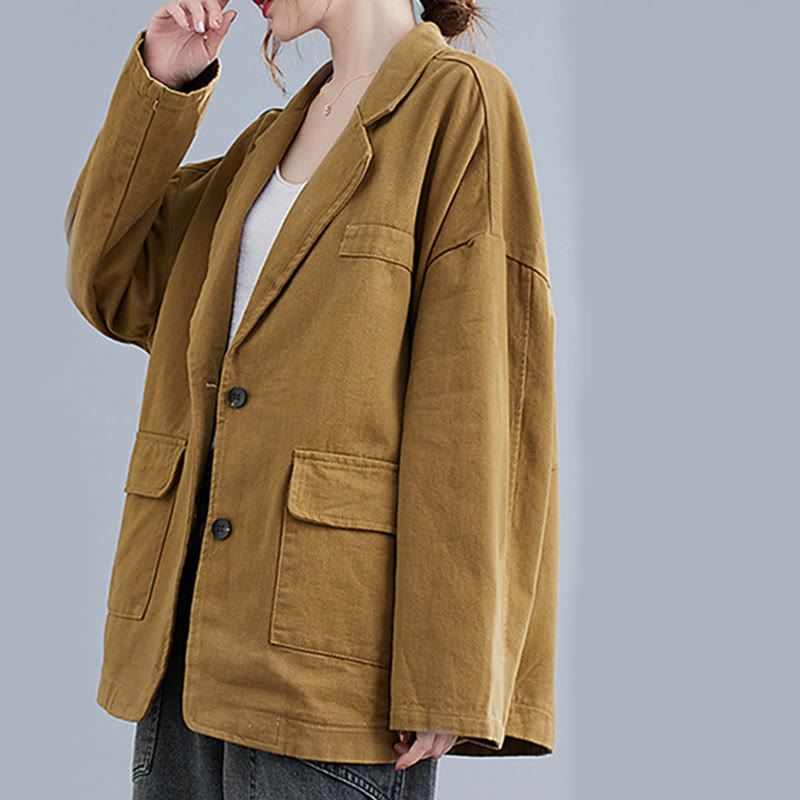 Buddha Stones無地レディース 長袖 コットン ブレザー ジャケット ポケット付き - image 6