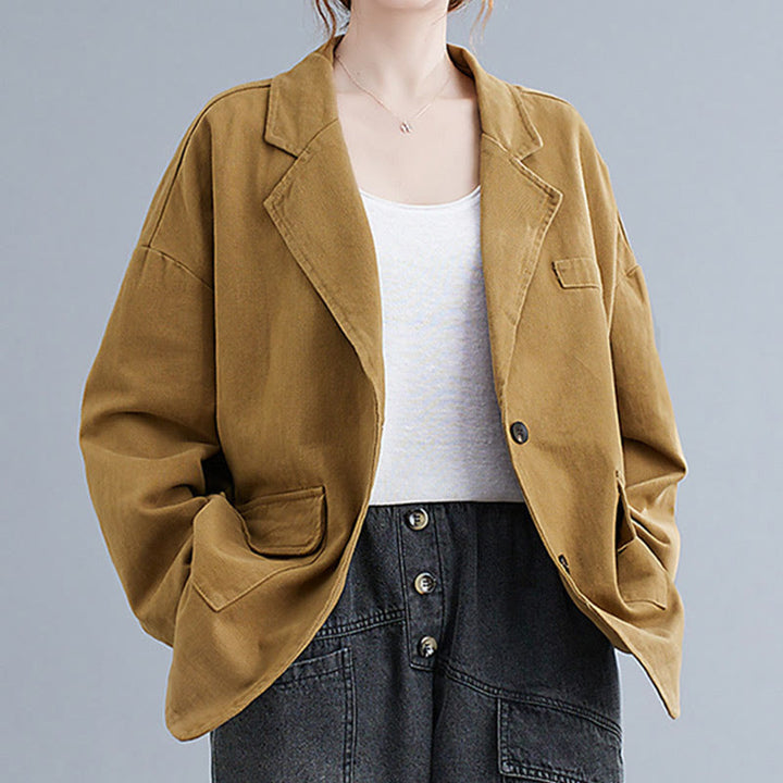 Buddha Stones無地レディース 長袖 コットン ブレザー ジャケット ポケット付き - image 4