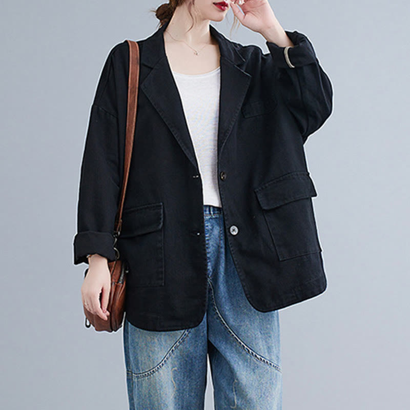 Buddha Stones無地レディース 長袖 コットン ブレザー ジャケット ポケット付き - image 12