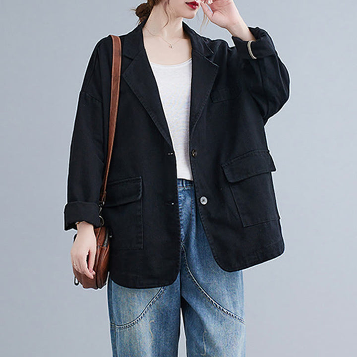 Buddha Stones無地レディース 長袖 コットン ブレザー ジャケット ポケット付き - image 12