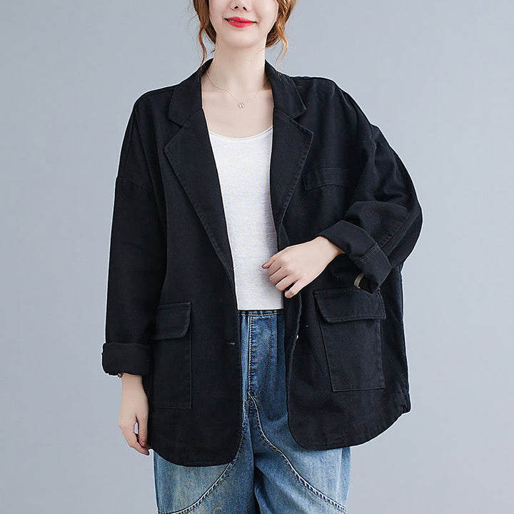 Buddha Stones無地レディース 長袖 コットン ブレザー ジャケット ポケット付き - image 14