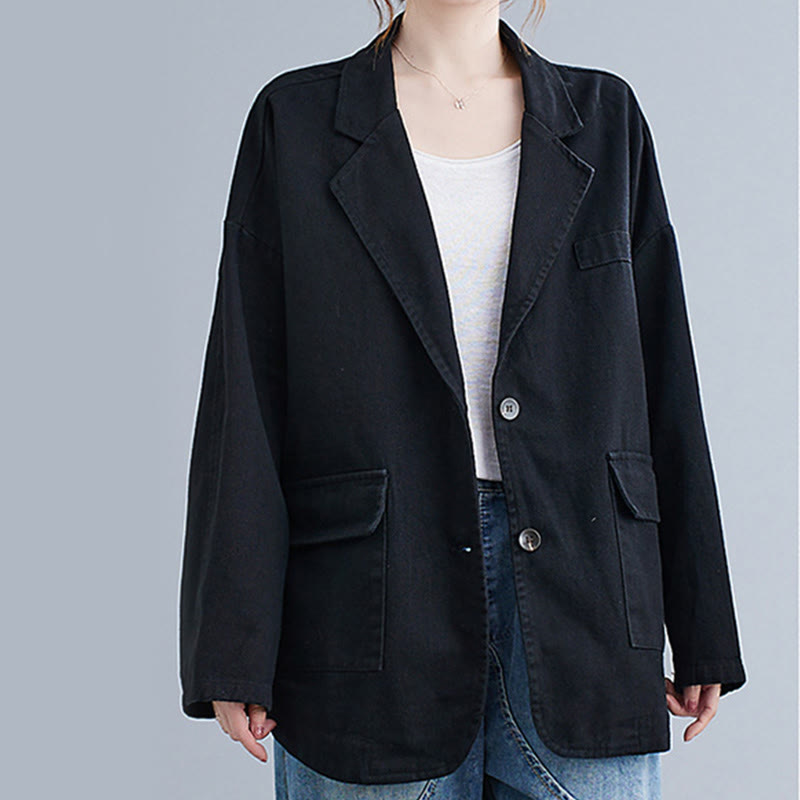 Buddha Stones無地レディース 長袖 コットン ブレザー ジャケット ポケット付き - image 13