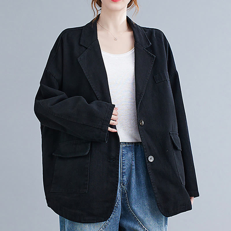 Buddha Stones無地レディース 長袖 コットン ブレザー ジャケット ポケット付き - image 11