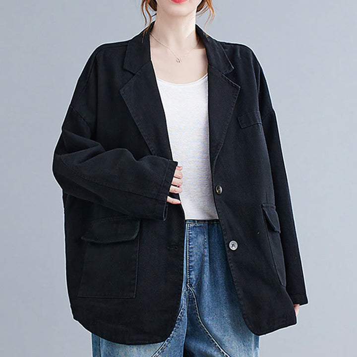 Buddha Stones無地レディース 長袖 コットン ブレザー ジャケット ポケット付き - image 11