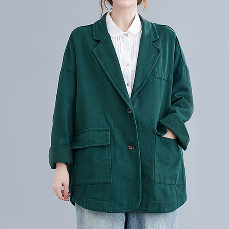 Buddha Stones無地レディース 長袖 コットン ブレザー ジャケット ポケット付き - ティール - US14、 UK/AU18、 EU46 (2XL) - image 15