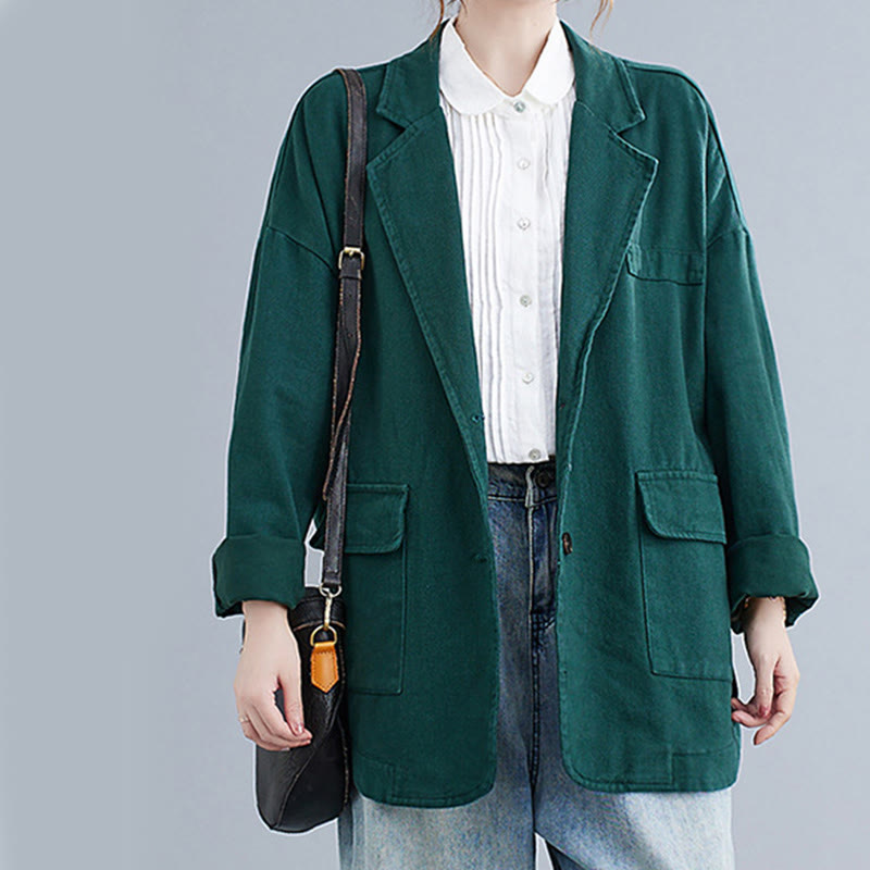 Buddha Stones無地レディース 長袖 コットン ブレザー ジャケット ポケット付き - image 17