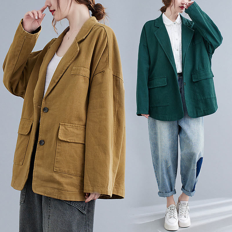 Buddha Stones無地レディース 長袖 コットン ブレザー ジャケット ポケット付き - image 21