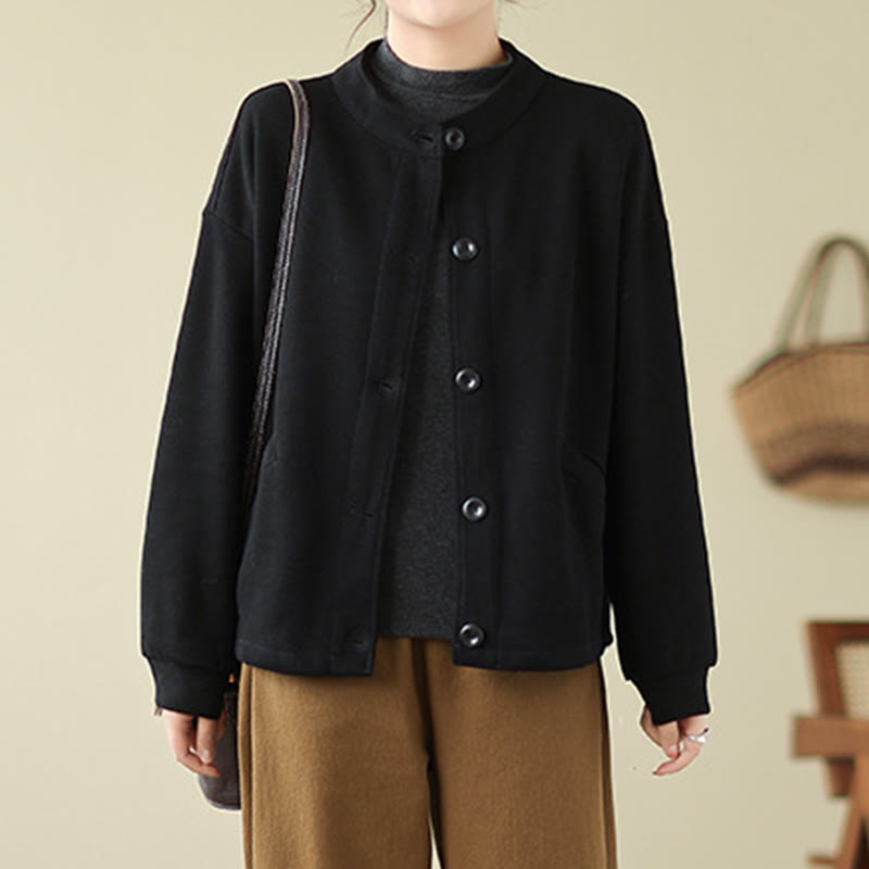 Buddha Stones無地 レディース コットン 長袖 ジャケット ポケット付き - image 1