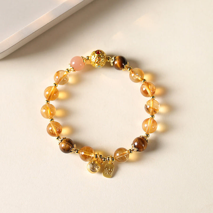 Buddha Stones天然シトリン福の字幸運獣豊かさブレスレット - シトリン&タイガーアイ(手首周り:15~16cm) - image 0
