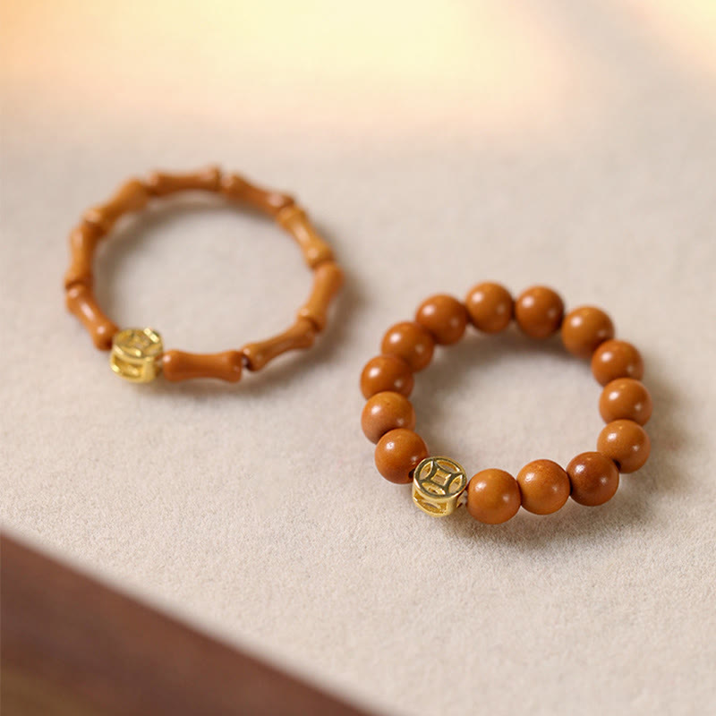 Buddha Stonesオリーブピットビーズ銅貨内なる力の指輪 - image 0