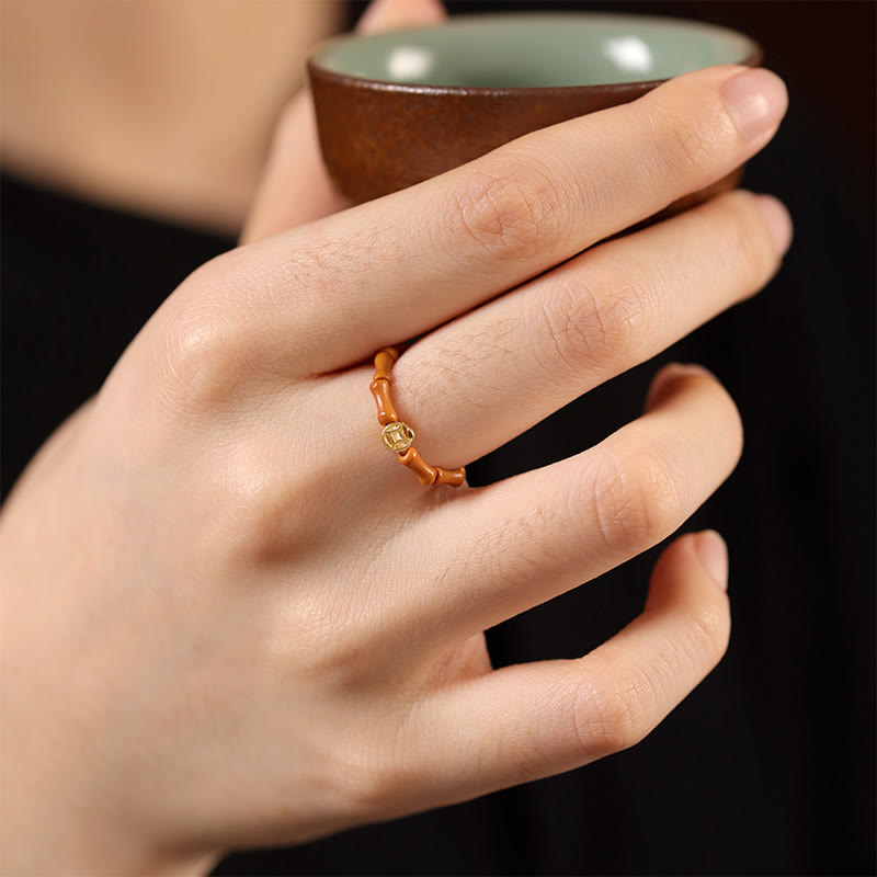 Buddha Stonesオリーブピットビーズ銅貨内なる力の指輪 - image 3