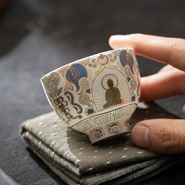 Buddha Stones白いタンカ仏 吉祥雲 ティーカップ カンフーティーカップ - image 4