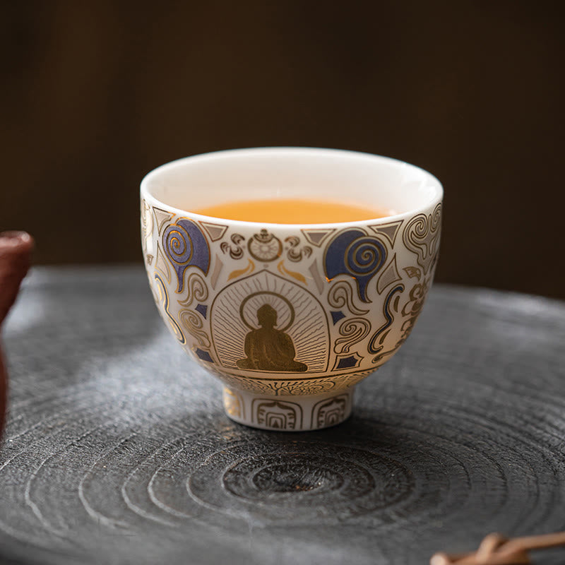 Buddha Stones白いタンカ仏 吉祥雲 ティーカップ カンフーティーカップ - image 5