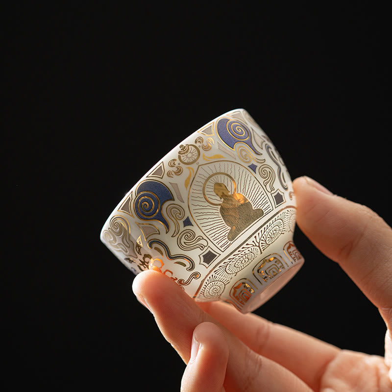 Buddha Stones白いタンカ仏 吉祥雲 ティーカップ カンフーティーカップ - 仏像柄 5.3cm×4.3cm×40ml - image 0