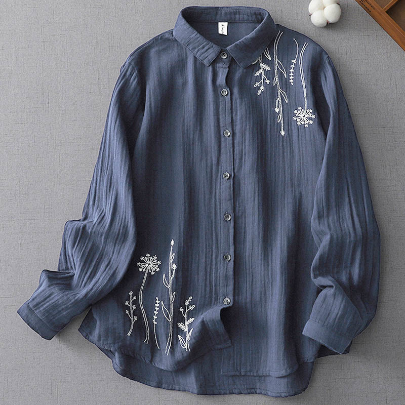 Buddha Stones秋 タンポポ 花 ボタン 長袖 レディース コットンシャツ - スティールブルー - US14、 UK/AU18、 EU46 (3XL) - image 4