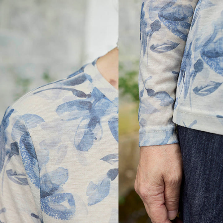 Buddha Stones秋 青 花柄 レディース 長袖 Tシャツ 高齢者向け - image 12