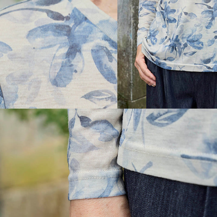 Buddha Stones秋 青 花柄 レディース 長袖 Tシャツ 高齢者向け - image 13