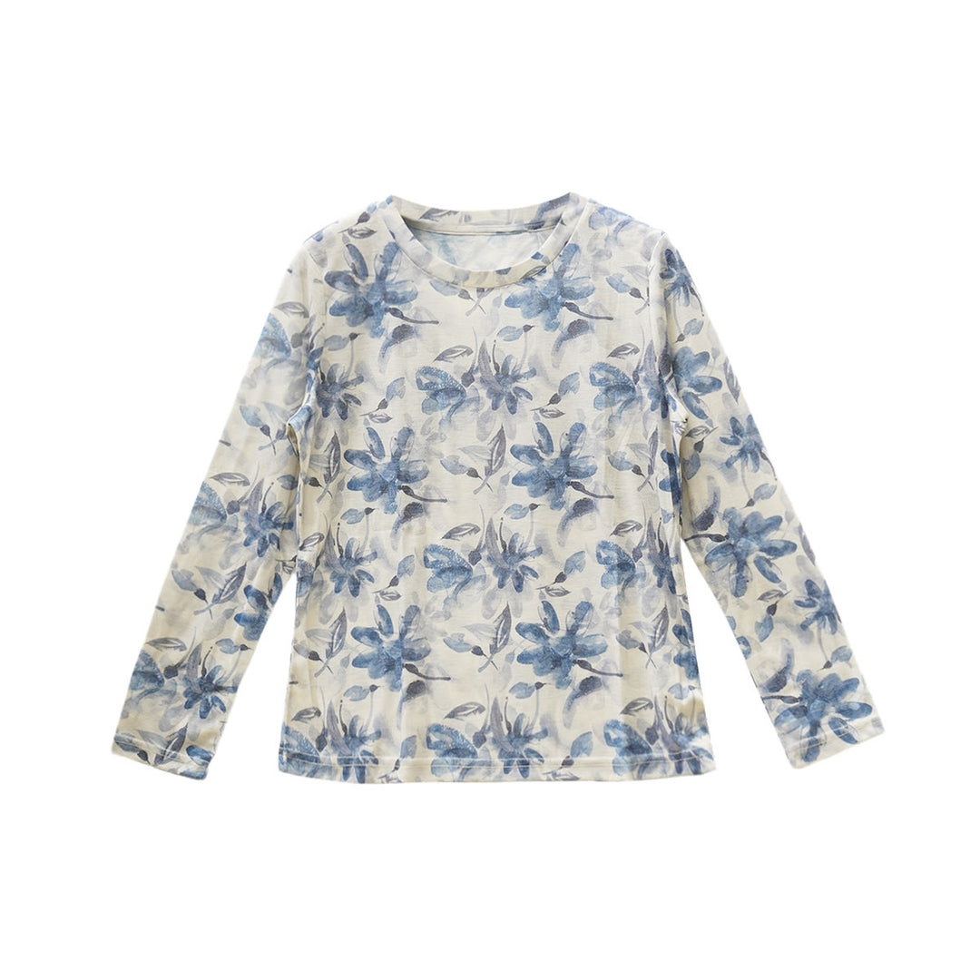 Buddha Stones秋 青 花柄 レディース 長袖 Tシャツ 高齢者向け - image 14