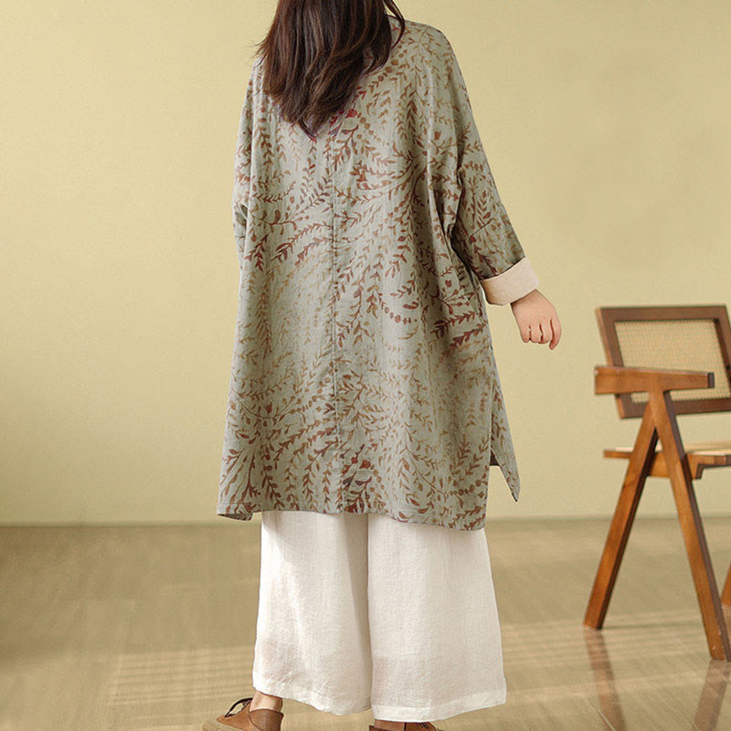 Buddha Stonesカエルボタン 蔓葉 レディース ポケット付きコート - image 3