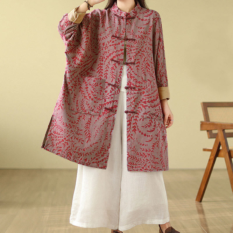 Buddha Stonesカエルボタン 蔓葉 レディース ポケット付きコート - image 12