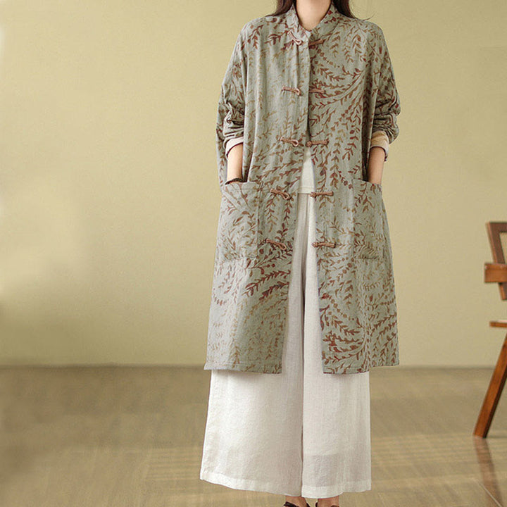 Buddha Stonesカエルボタン 蔓葉 レディース ポケット付きコート - image 1