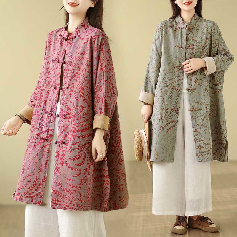 Buddha Stonesカエルボタン 蔓葉 レディース ポケット付きコート - image 6