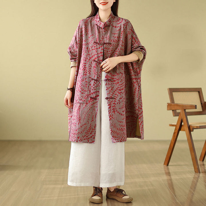 Buddha Stonesカエルボタン 蔓葉 レディース ポケット付きコート - ペールバイオレットレッド - US14、 UK/AU18、 EU46 (2XL) - image 7