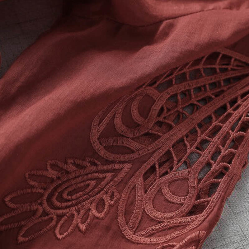 Buddha Stones刺繍パッチワークロングパフスリーブドローストリングミディドレス(ポケット付き) - image 18