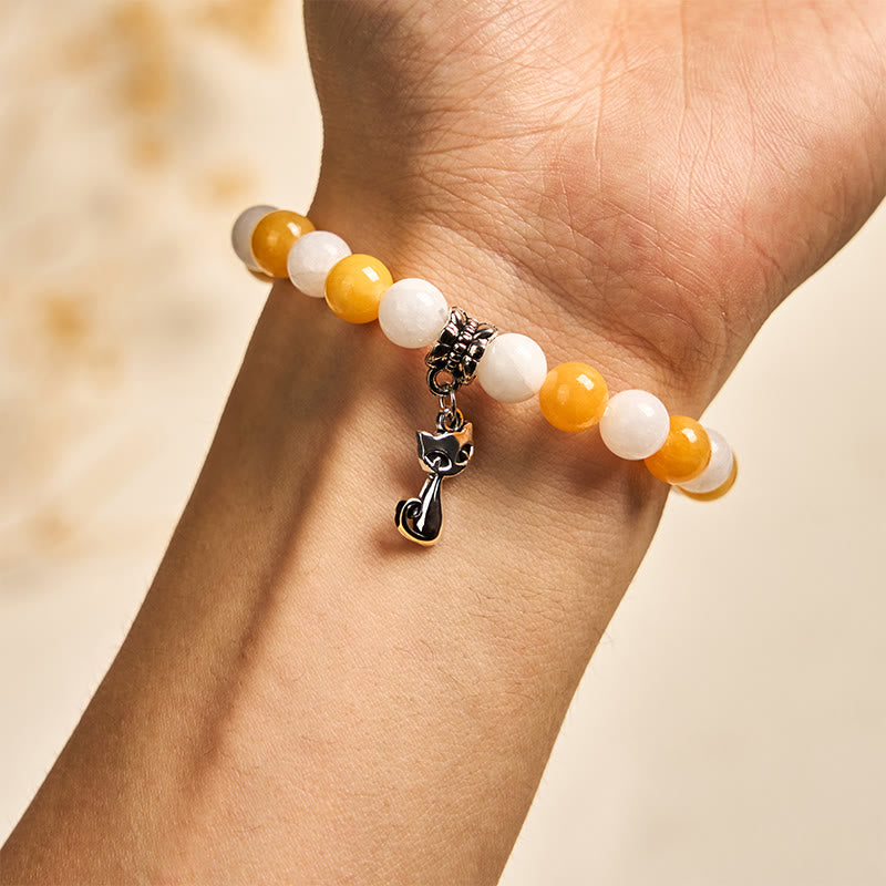 Buddha Stonesオレンジホワイトタビーキャットイエローカルセドニーホワイトカルセドニーピースブレスレット - image 4