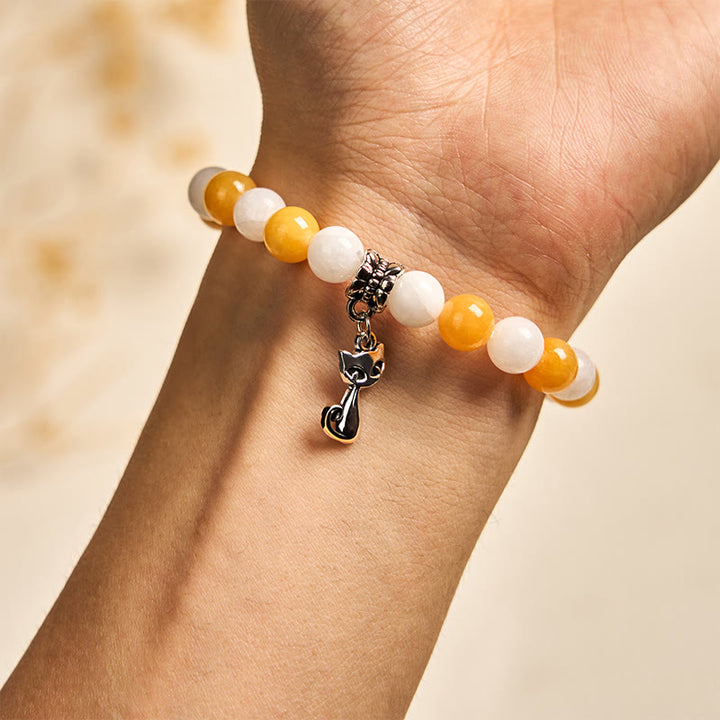 Buddha Stonesオレンジホワイトタビーキャットイエローカルセドニーホワイトカルセドニーピースブレスレット - image 4