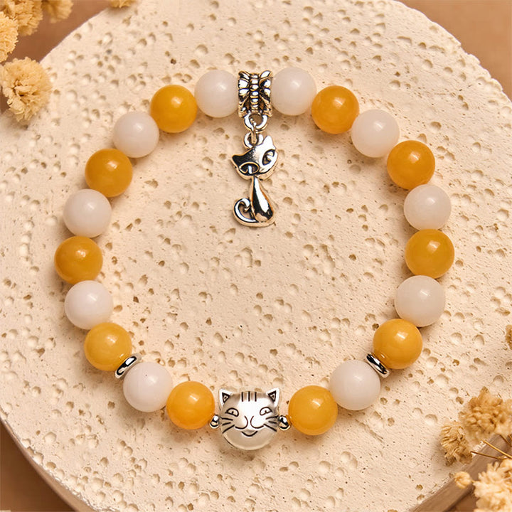 Buddha Stonesオレンジホワイトタビーキャットイエローカルセドニーホワイトカルセドニーピースブレスレット - image 3