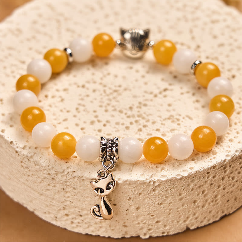 Buddha Stonesオレンジホワイトタビーキャットイエローカルセドニーホワイトカルセドニーピースブレスレット - image 2