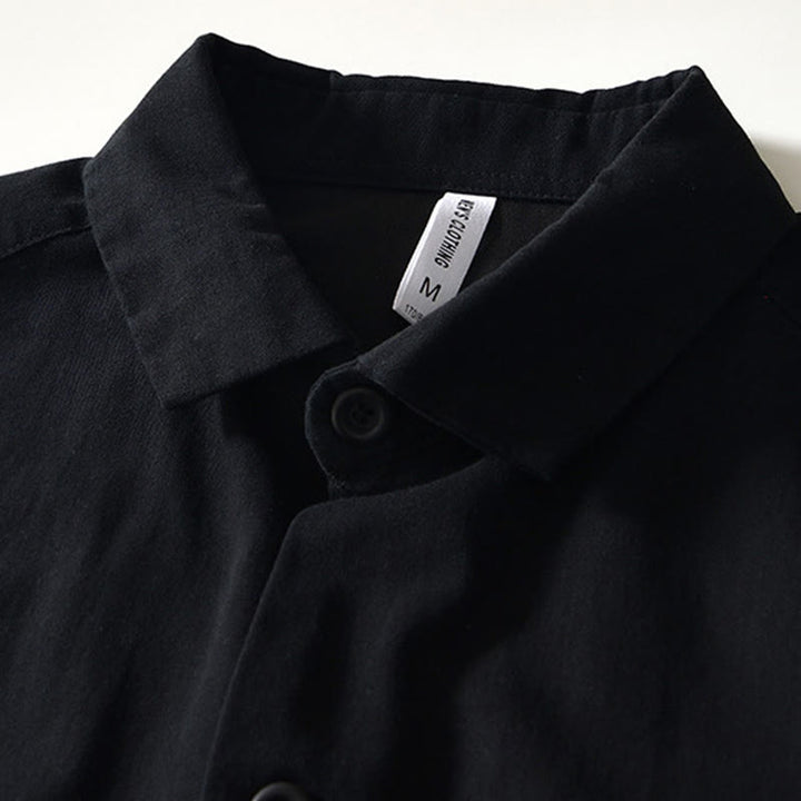 Buddha Stones秋冬 無地 長袖 ボタンダウン メンズ コットンシャツ ポケット付き - image 10