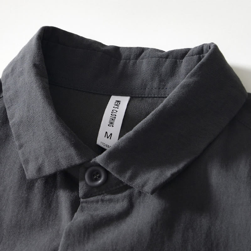 Buddha Stones秋冬 無地 長袖 ボタンダウン メンズ コットンシャツ ポケット付き - image 16