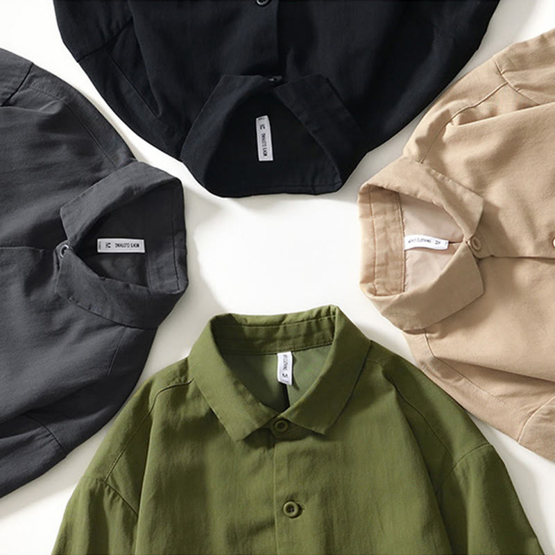 Buddha Stones秋冬 無地 長袖 ボタンダウン メンズ コットンシャツ ポケット付き - image 30