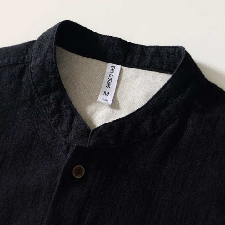 Buddha Stones秋冬 無地 長袖 ボタン メンズ ラミー コットン シャツ ポケット付き - image 3