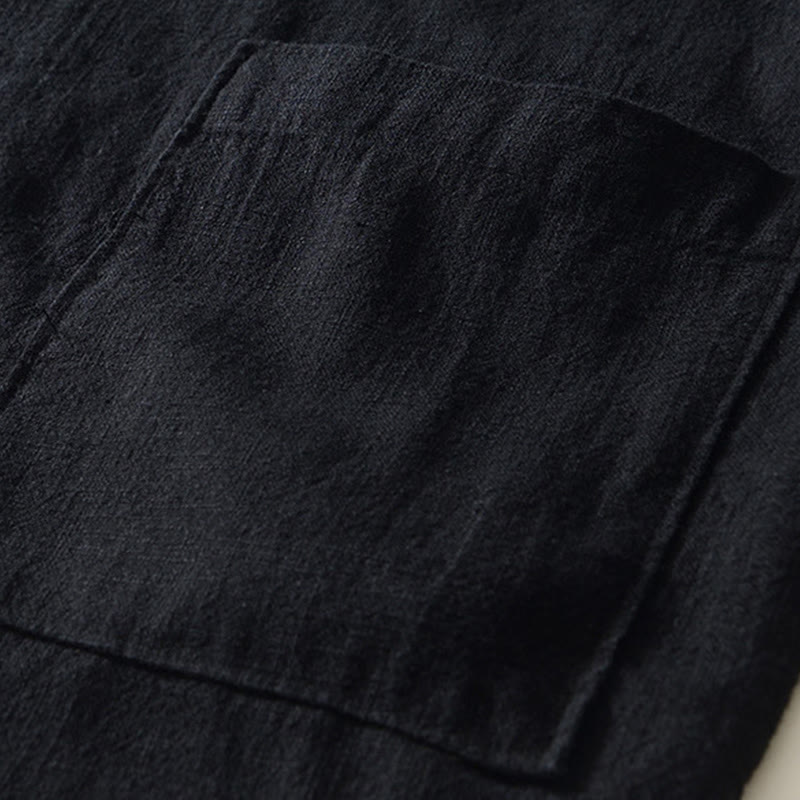 Buddha Stones秋冬 無地 長袖 ボタン メンズ ラミー コットン シャツ ポケット付き - image 6