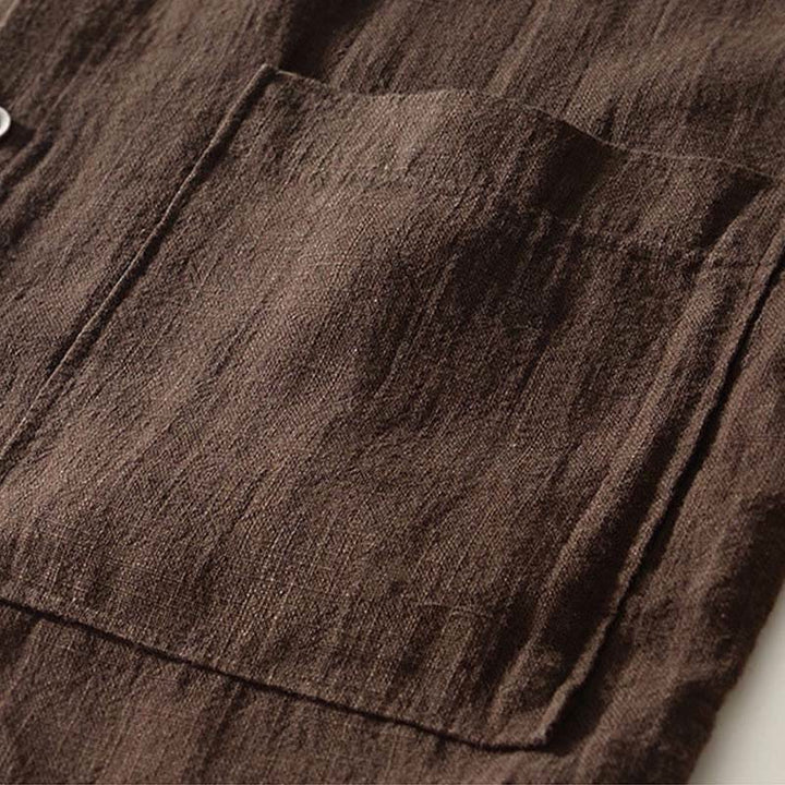 Buddha Stones秋冬 無地 長袖 ボタン メンズ ラミー コットン シャツ ポケット付き - image 13