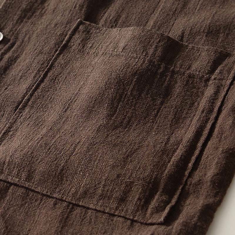 Buddha Stones秋冬 無地 長袖 ボタン メンズ ラミー コットン シャツ ポケット付き - image 13