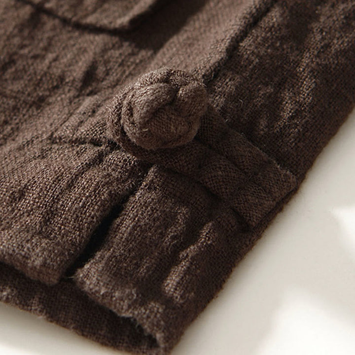 Buddha Stones秋冬 無地 長袖 ボタン メンズ ラミー コットン シャツ ポケット付き - image 14