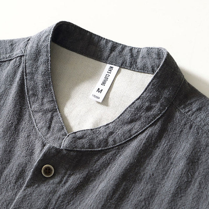 Buddha Stones秋冬 無地 長袖 ボタン メンズ ラミー コットン シャツ ポケット付き - image 18