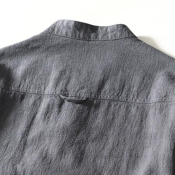 Buddha Stones秋冬 無地 長袖 ボタン メンズ ラミー コットン シャツ ポケット付き - image 19