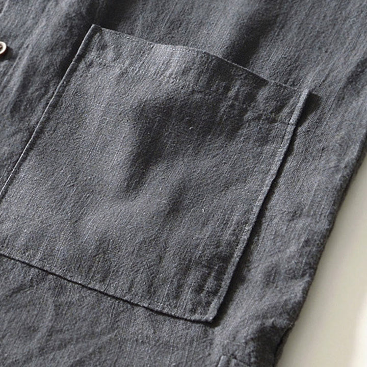 Buddha Stones秋冬 無地 長袖 ボタン メンズ ラミー コットン シャツ ポケット付き - image 21