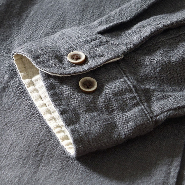 Buddha Stones秋冬 無地 長袖 ボタン メンズ ラミー コットン シャツ ポケット付き - image 22