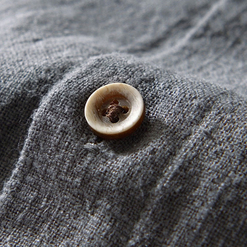 Buddha Stones秋冬 無地 長袖 ボタン メンズ ラミー コットン シャツ ポケット付き - image 20