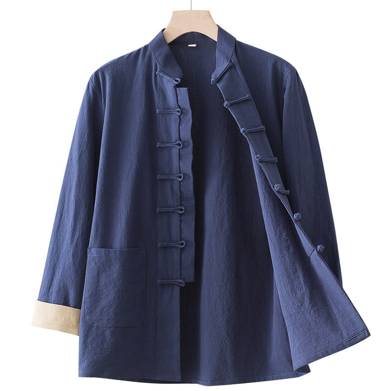 Buddha Stones無地 長袖 フロッグボタンデザイン コットン メンズシャツ - image 16