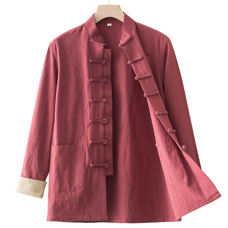 Buddha Stones無地 長袖 フロッグボタンデザイン コットン メンズシャツ - image 14